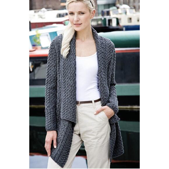Aran Crafts Wool Cardigan Sweater •S• Irish Ireland Open Front Cable Fisherman - Picture 1 of 11